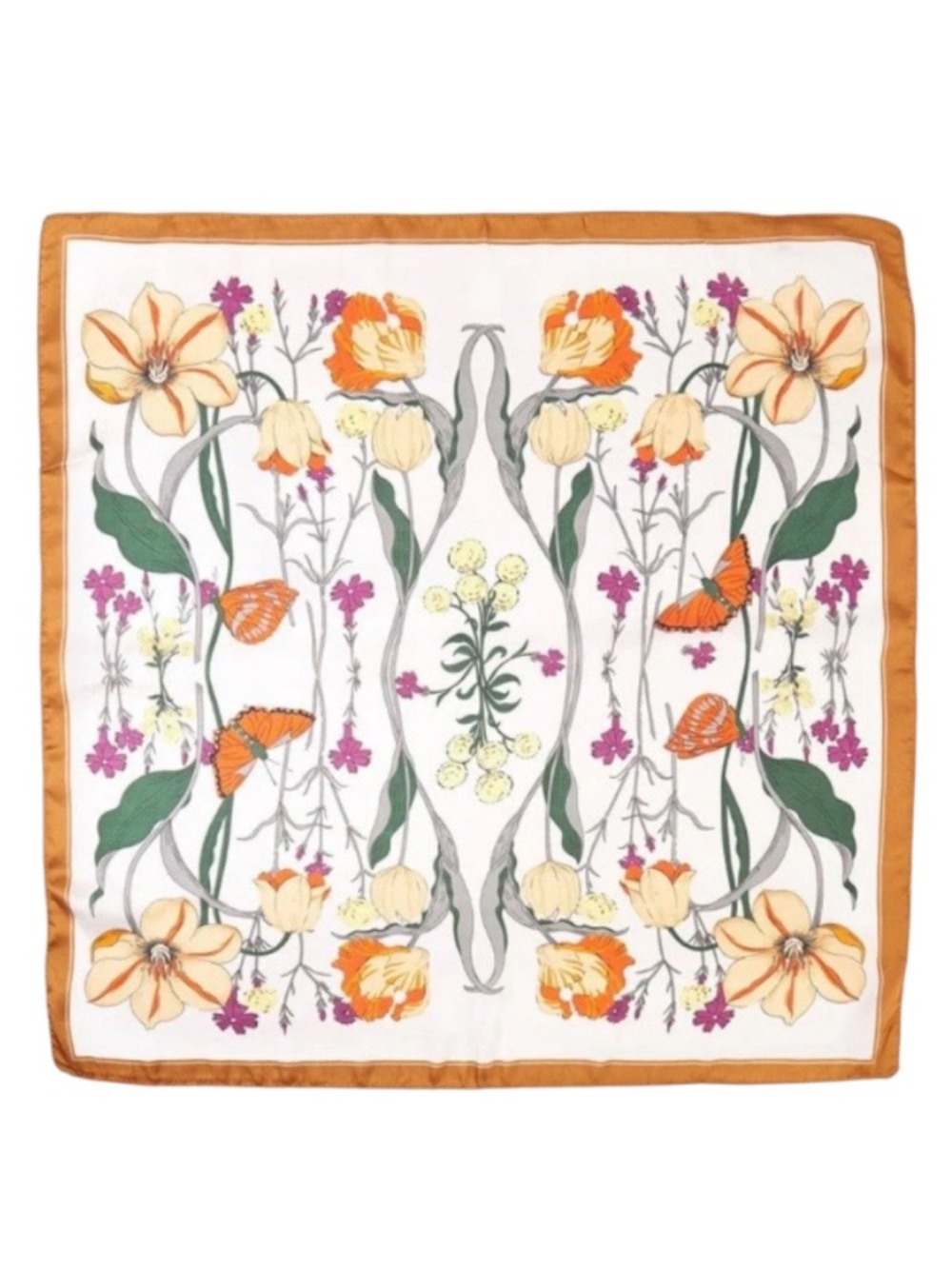 Butterfly Blooms Taupe Square Satin Scarf (NWT)